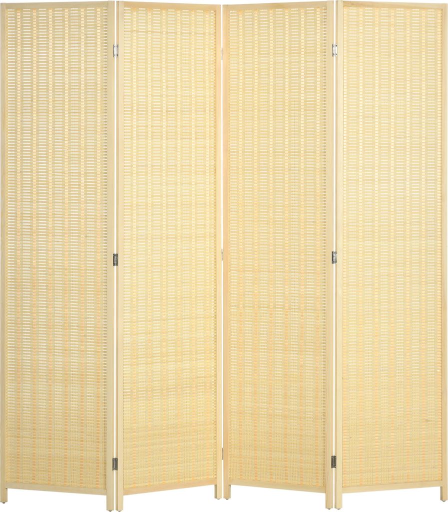 Paravent 4-teilig 180 x 180 cm Raumteiler Trennwand aus Bambus, Faltbar Sichtschutz Raumtrenner Stellwand für Wohnzimmer Braun, Braun, 1,9 cm, 180...