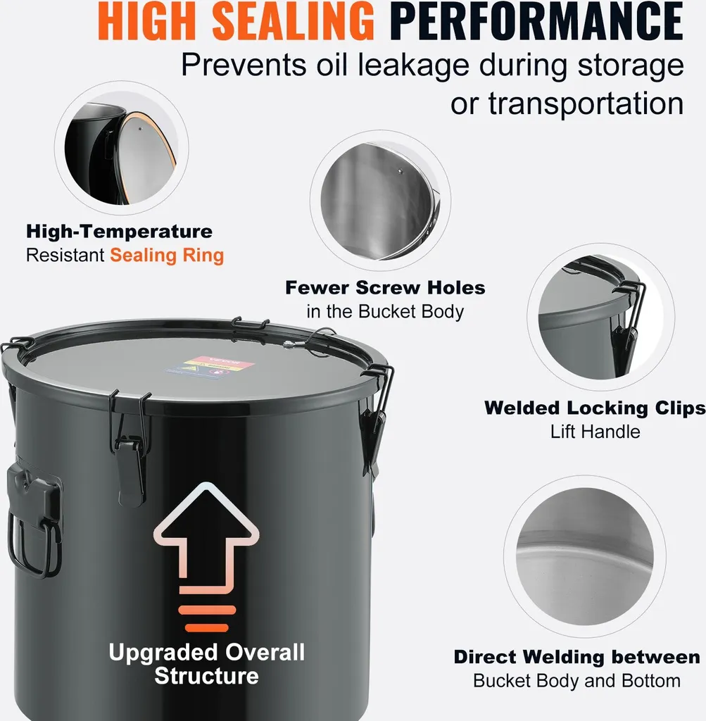 Contenitore per lo smaltimento dell'olio di friggitrice da 30 litri, secchio per olio di friggitrice in acciaio inox, rivestimento antiruggine, contenitore per il trasporto dell'olio con coperchio, sacchetto filtrante per il filtraggio dell'olio di cottura caldo, nero - 4