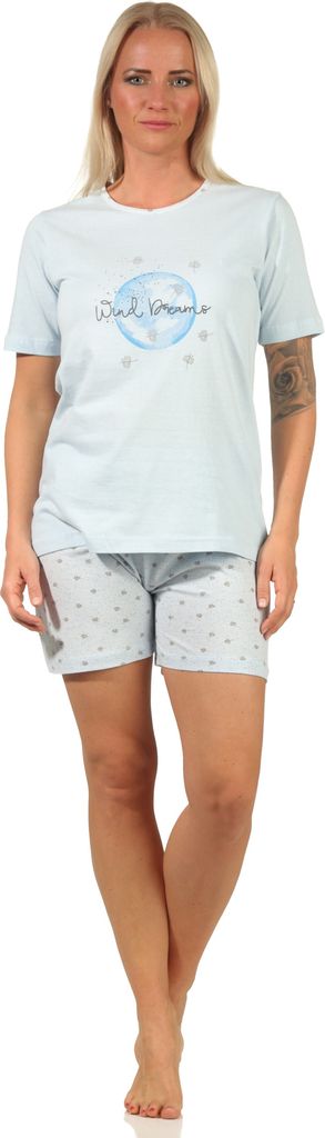 Damen Shorty Pyjama, kurzarm Schlafanzug in verspieltem Design "Wind Dreams" - 66252 ; hellblau , 40