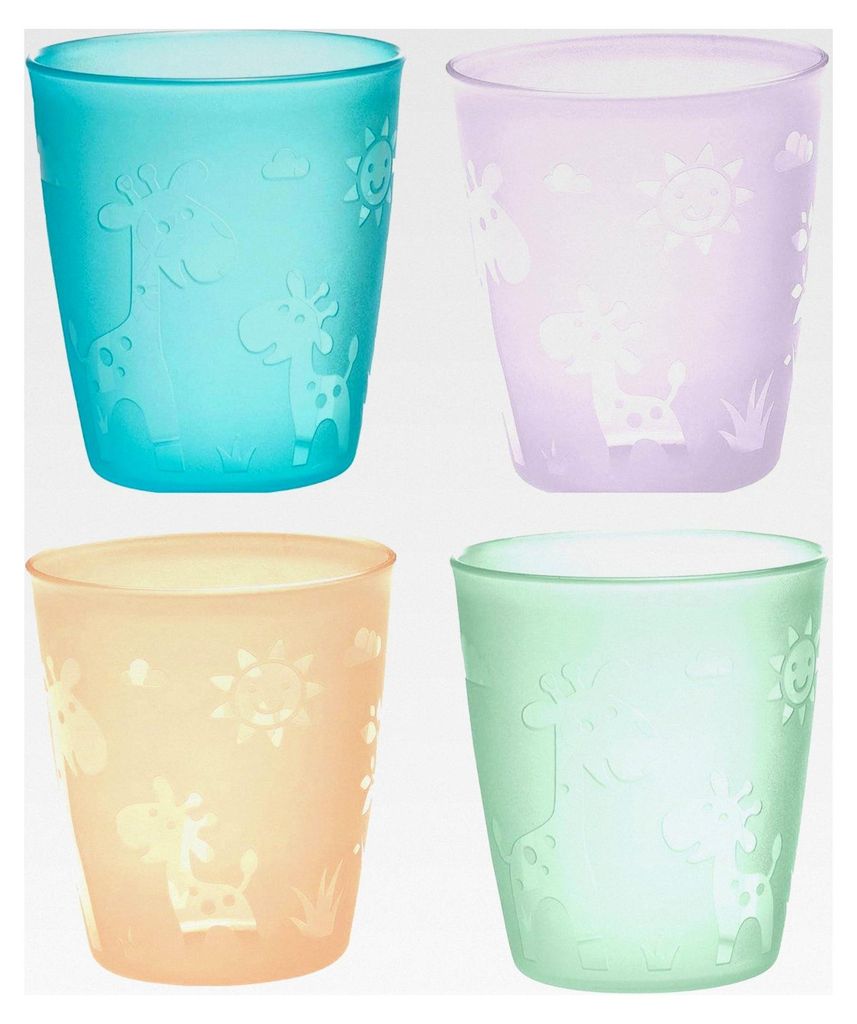Trinkbecher für Babys und Kinder | ab 1 Jahr | 4er Set | Bruchfest, mikrowellen- und spülmaschinengeeignet, BPA-frei, ohne Melamin, Giraffe, grü...