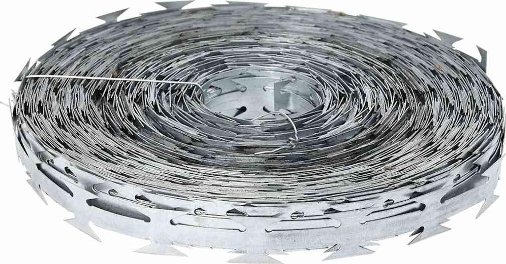 A roll of razor wire is shown against a white background.