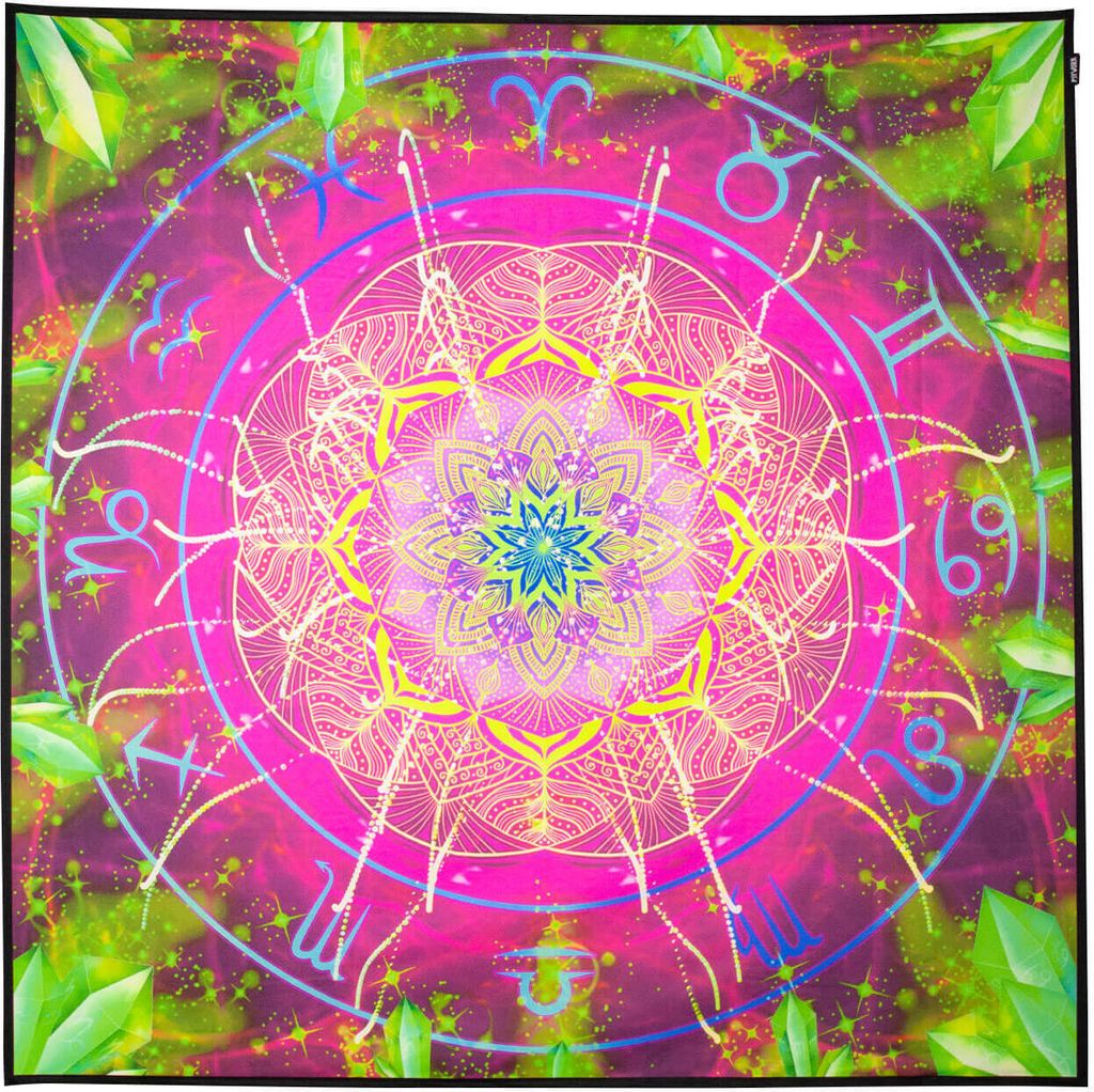 PSYWORK Schwarzlicht Stoffposter Neon "Zodiac Signs Aqua", 1,5x1,5m