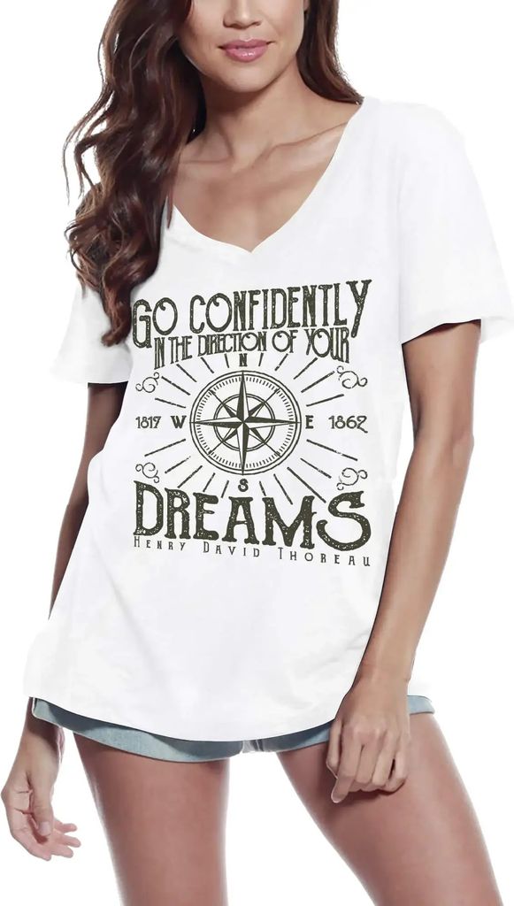 Damen Grafik T-Shirt V-Ausschnitt Gehen Sie selbstbewusst in die Richtung Ihrer Träume – Go Confidently In The Direction Of Your Dreams