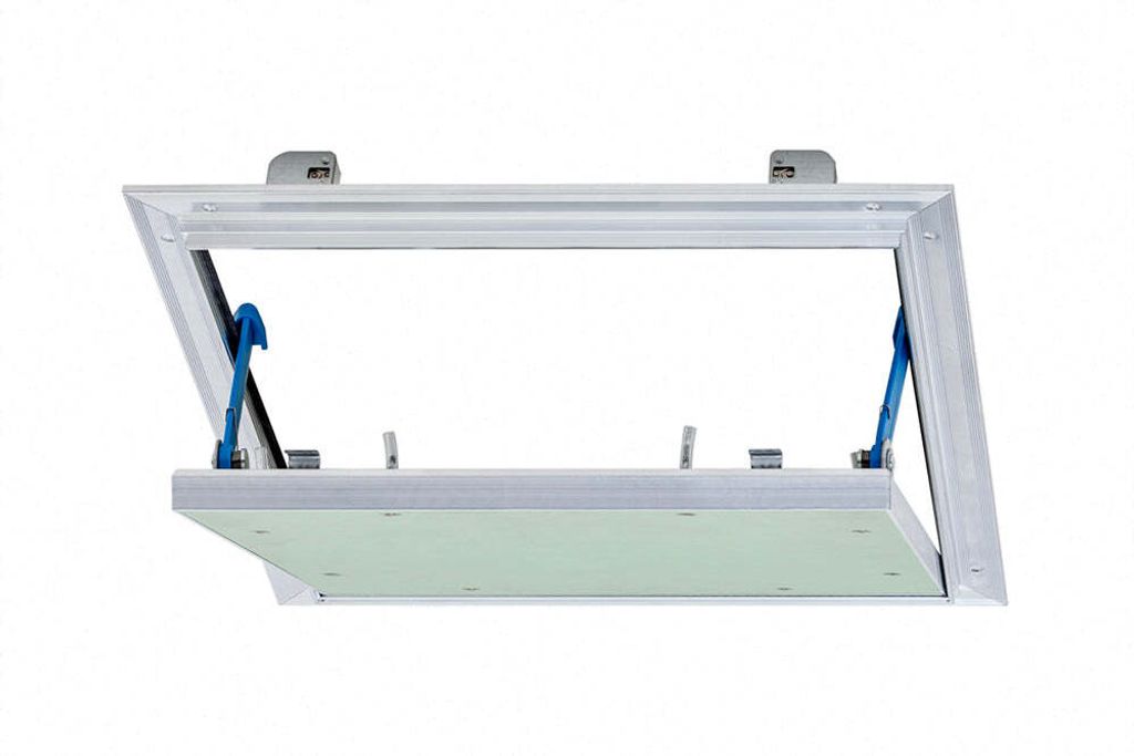 Revisionsklappe Alumatic mit Gipskartoneinlage GKBI 2 x 12,5 mm und Fangsicherung 200 mm x 200 mm