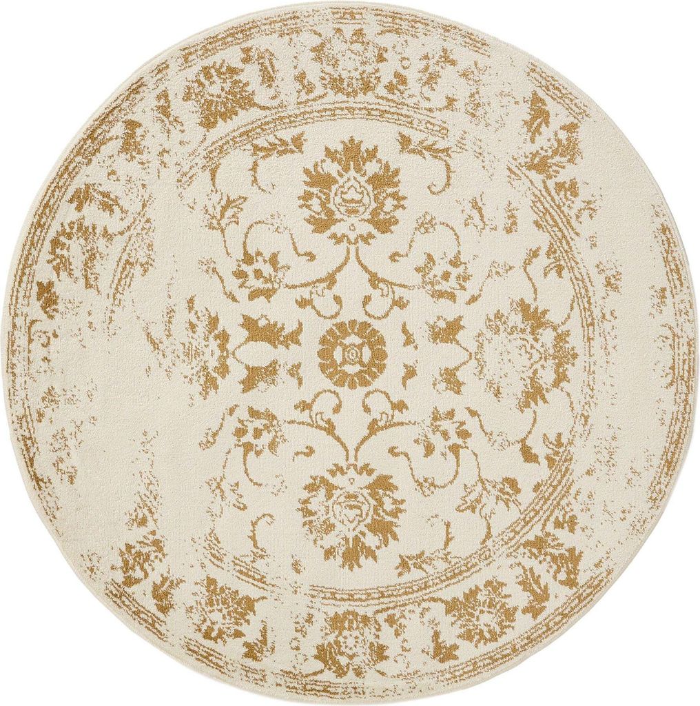 benuta Vintage Teppich Wohnzimmer Suki Creme/Gelb ø 160 cm rund Wohnzimmerteppich Schlafzimmer weich orientalisch