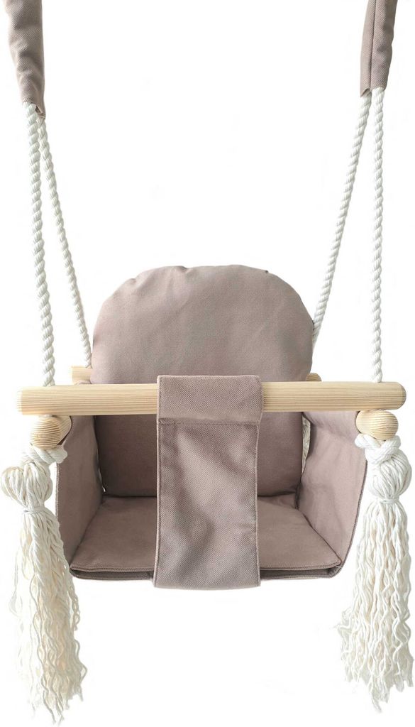 Monio for Kids - Beige Babyschaukel Kinderschaukel Kaninchen Holz Polsterstoff abnehmbar waschbar Baumwollseil Indoor Kinderzimmer zum Aufhängen