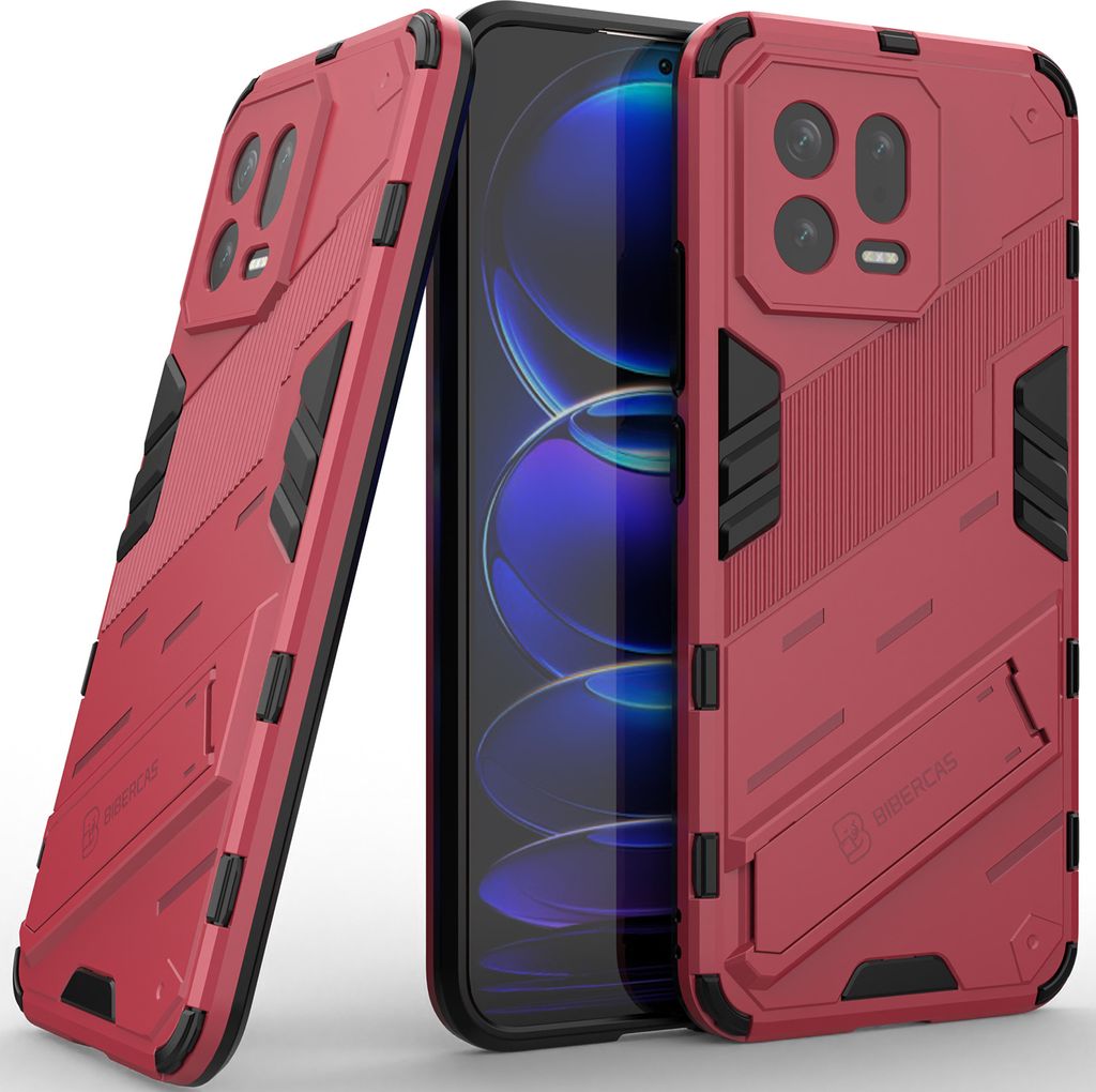 Armor Hülle für Xiaomi 13, Hybrid PC TPU Bumper Stoßfestes Schutzhülle mit Standfunktion Rosa