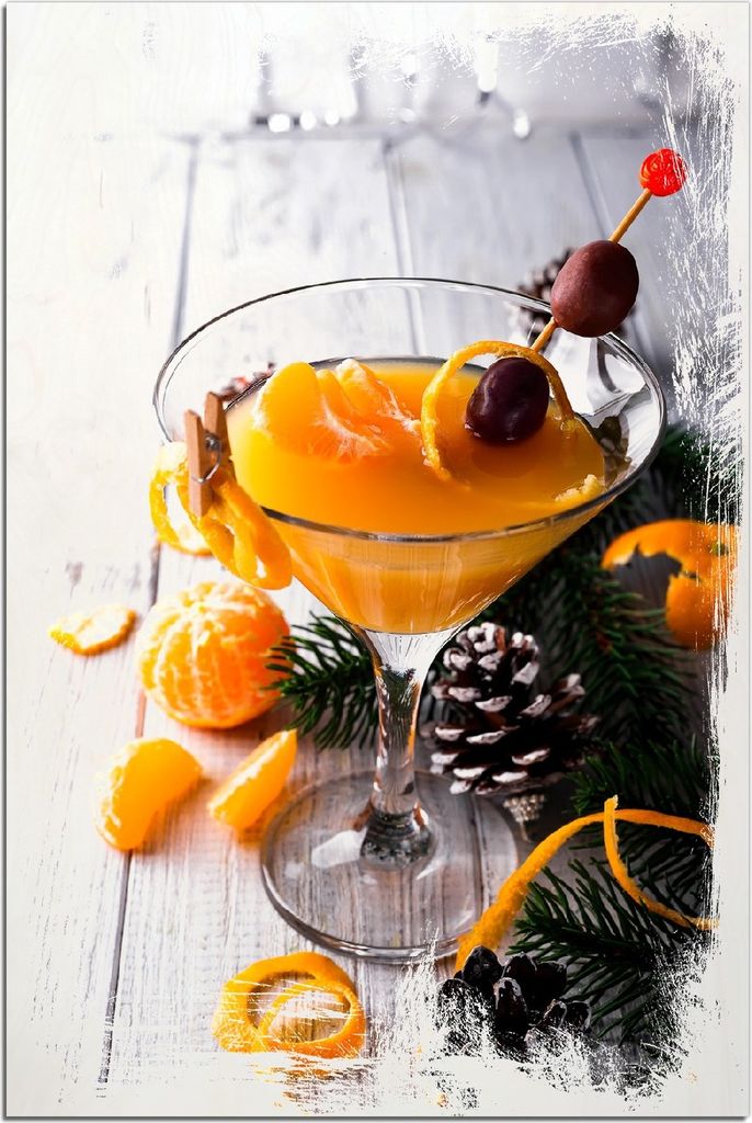 Kunstdrucke Wandbilder Holz in : Brillante Farben, Größe 60 x 90 cm Motiv Winterlicher Cocktail in orange