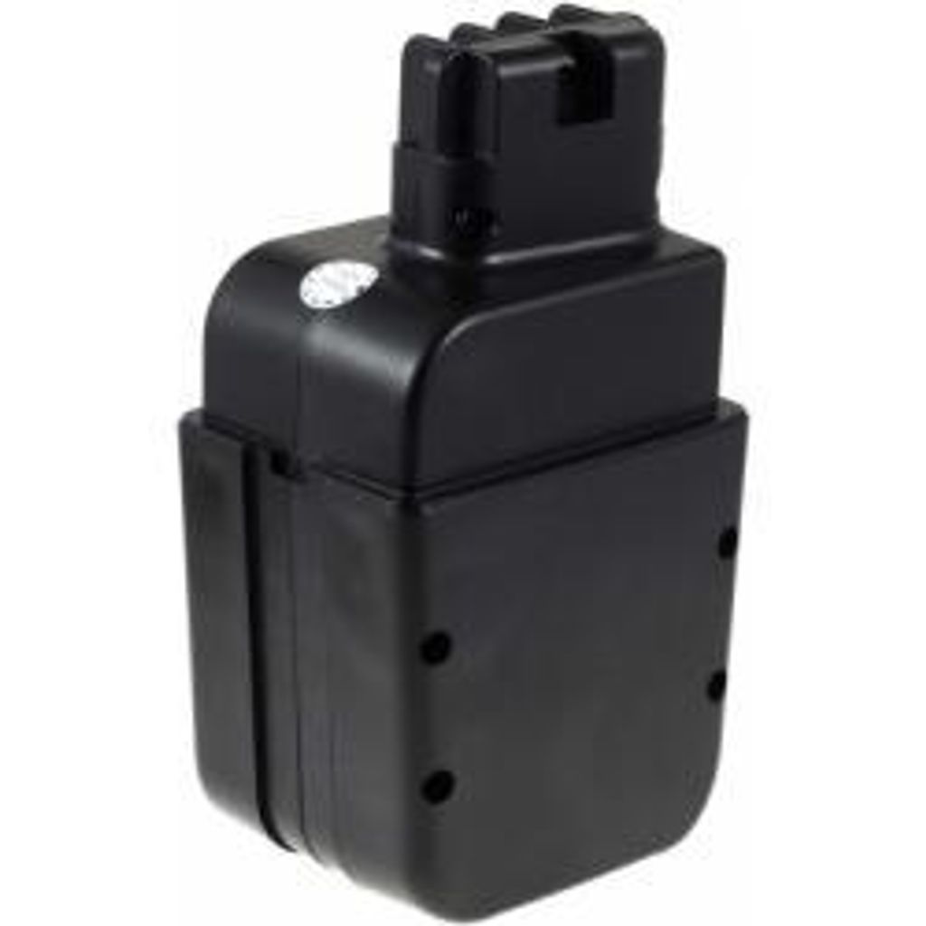A black battery pack for a power tool, shown against a white background.