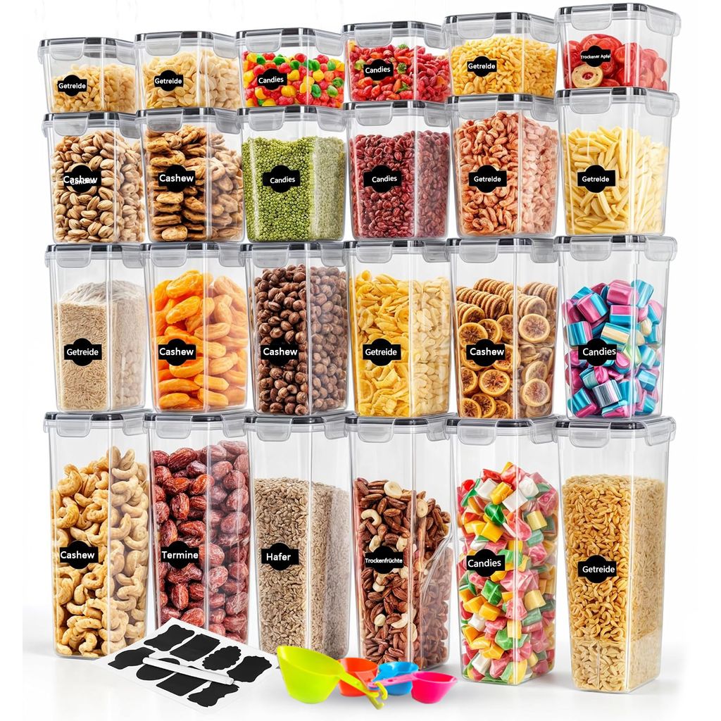MODFU Vorratsdosen mit Deckel Luftdicht Set, BPA frei, Aufbewahrungsbox, Küchenorganizer, Vorratsbehälter Mehl Aufbewahrung Küche (24 Stücke)