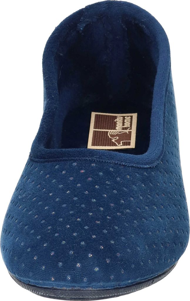 Manitu Damen Hausschuh Slipper Ballerina Samt Glitzer, Größe:40 EU, Farbe:Blau