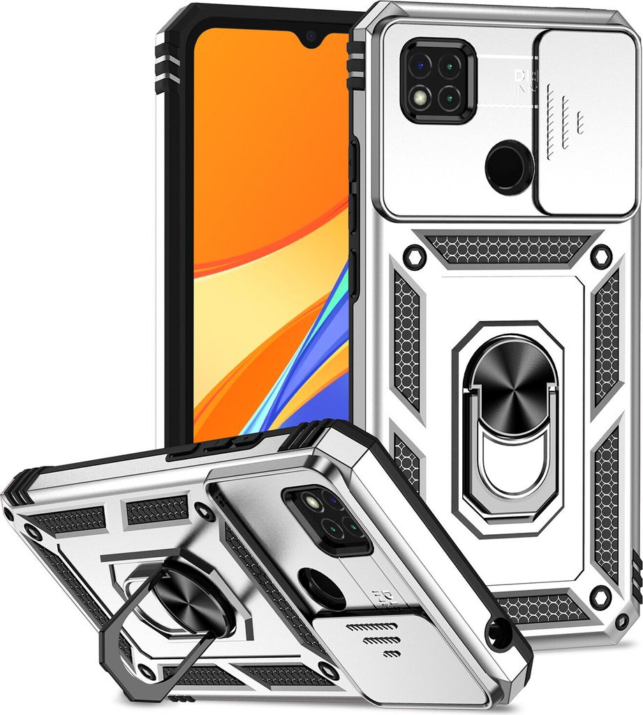 Redmi 9C Hülle mit Schiebe Kamera Schutz und Ringhalter Produktbild 
