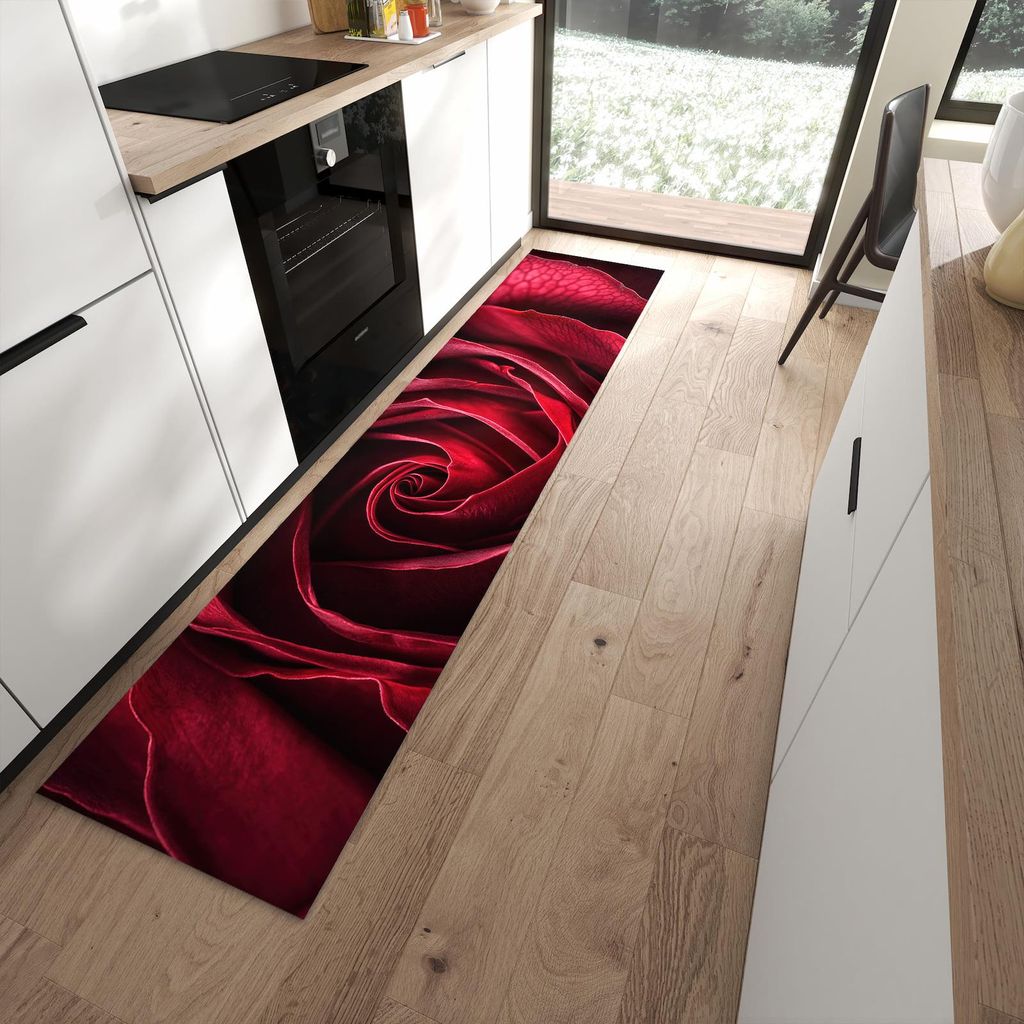 Küchenteppich 60x270cm rutschfest & abwischbar PVC Läufer - Rose Makroaufnahme