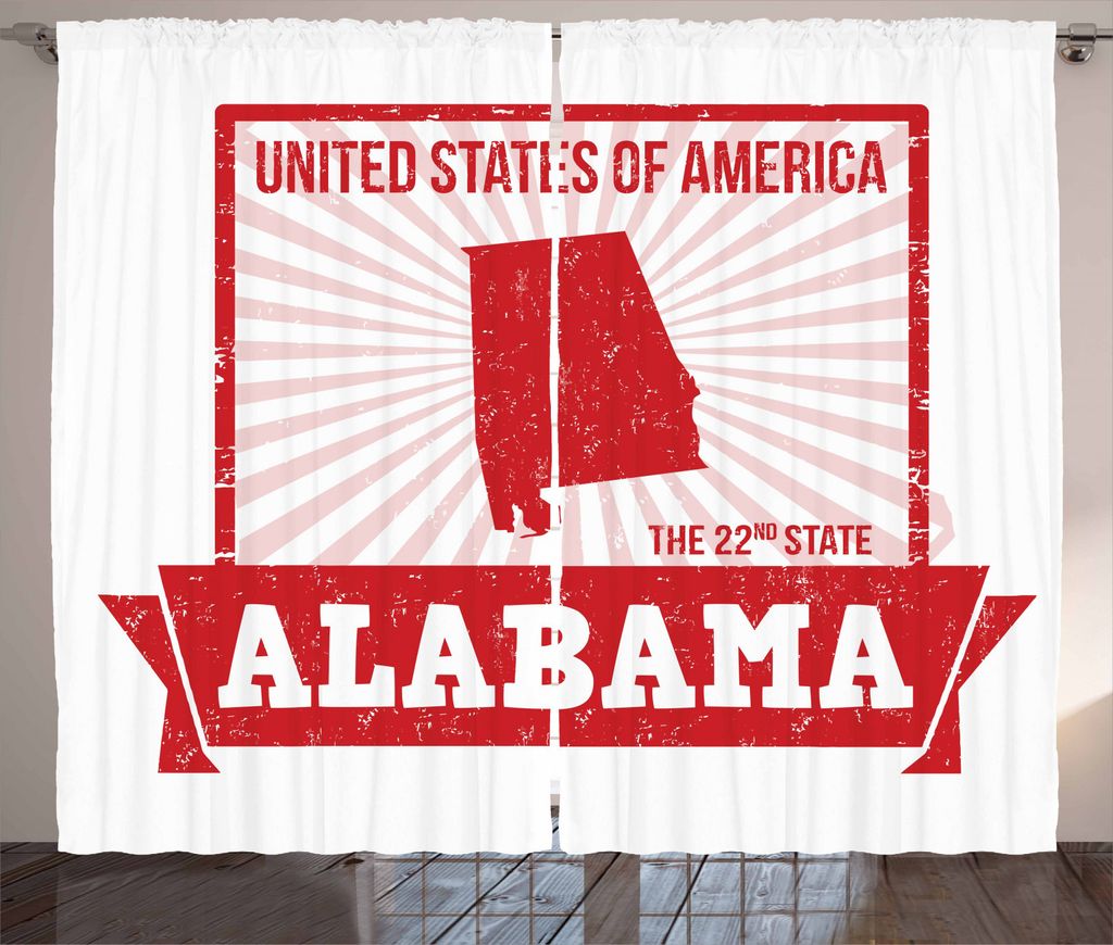 ABAKUHAUS Alabama Rustikaler Gardine, Grungy Theme State Map, Schlafzimmer Kräuselband Vorhang mit Schlaufen und Haken, 280 x 245 cm, Red Pale Pin...
