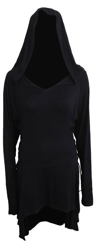 Spiral Direct - T-Shirt-Kleid für Damen, mit Kapuze RO15966 (S) (Schwarz)
