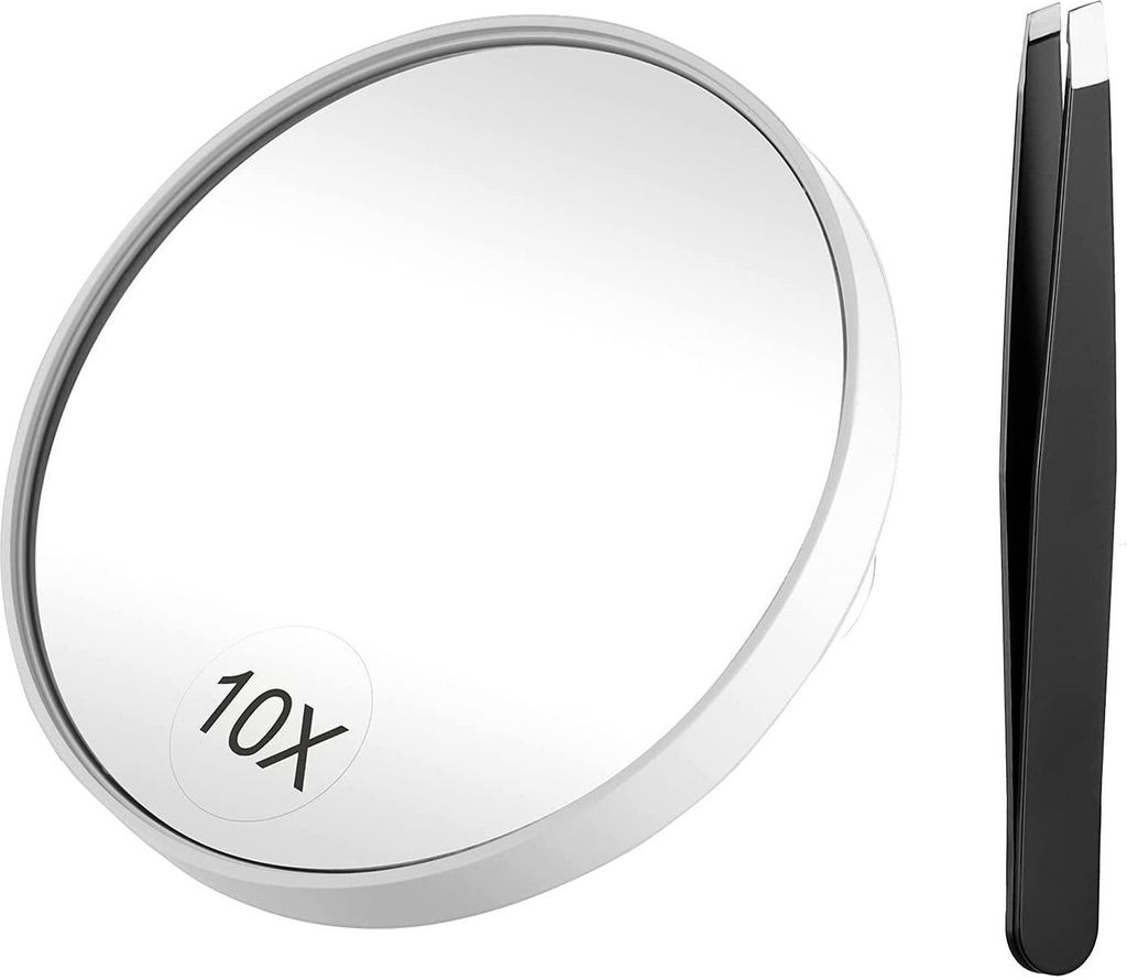 1 Set 20/10x Launenspiegel mit Saugnapfbecher und Pinzette Clear Runde kleine Make -up -Rasierspiegel Badezimmer Reiseverkehrsvorräte-Weiß 10X