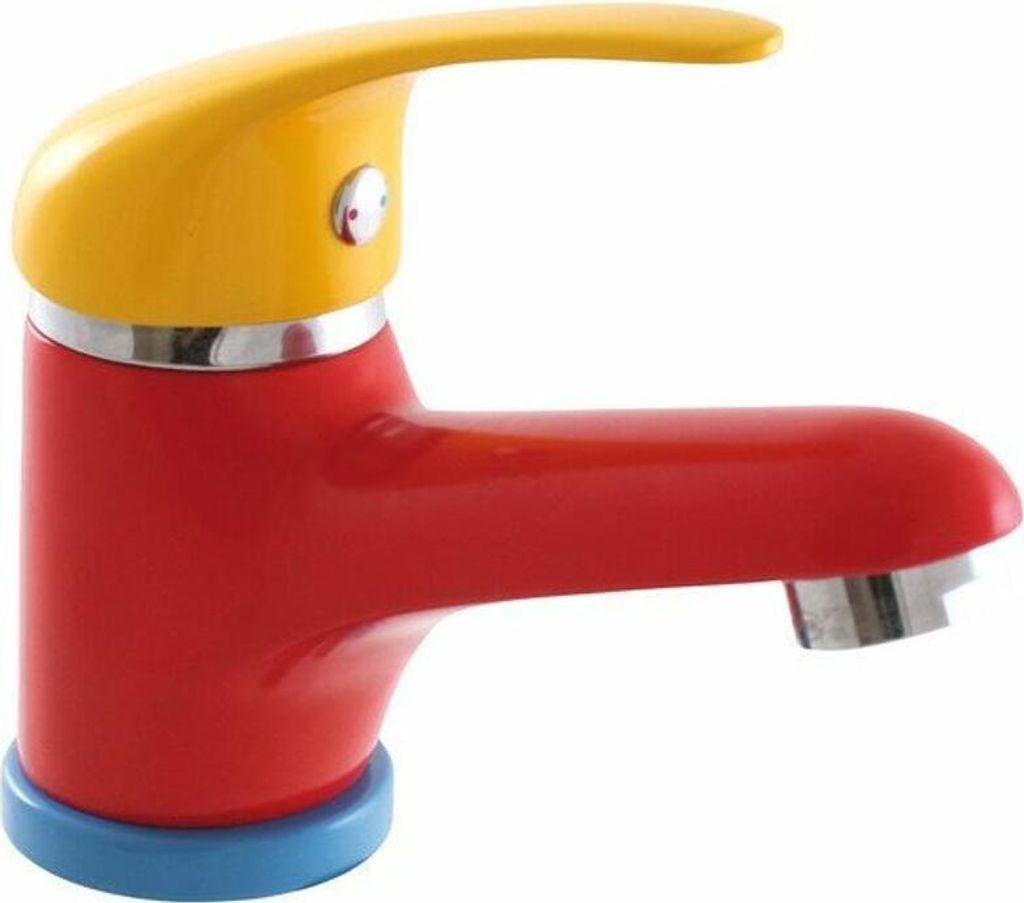 A colorful faucet on a white background.