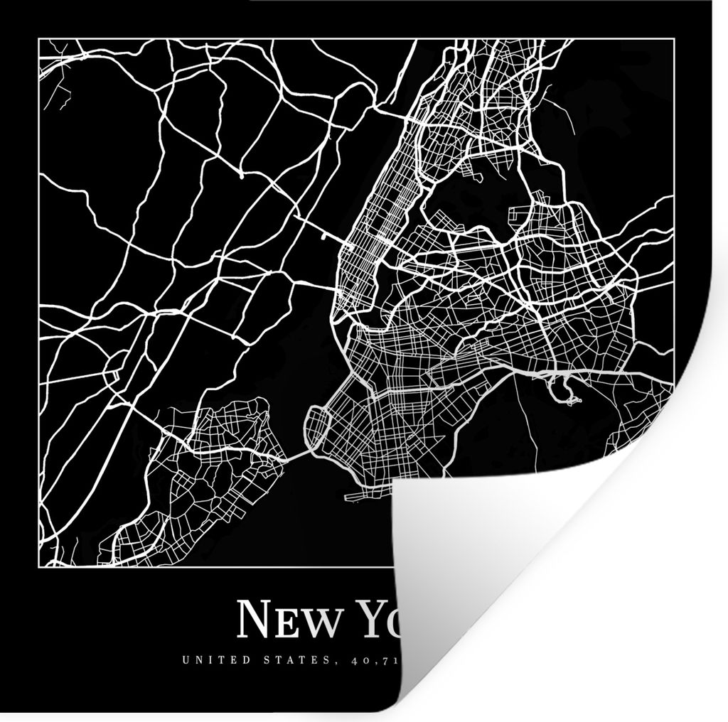MuchoWow Wandtattoo Wandsticker Wandaufkleber Karte - New York - Stadtplan - Karte der Stadt 100x100 cm Selbstklebend und Repositionierbar - Wier...
