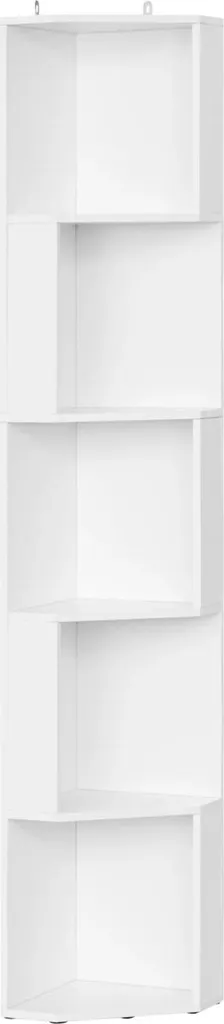 Étagère de coin colonne blanche 5 étagères pour salon et bureau en bois