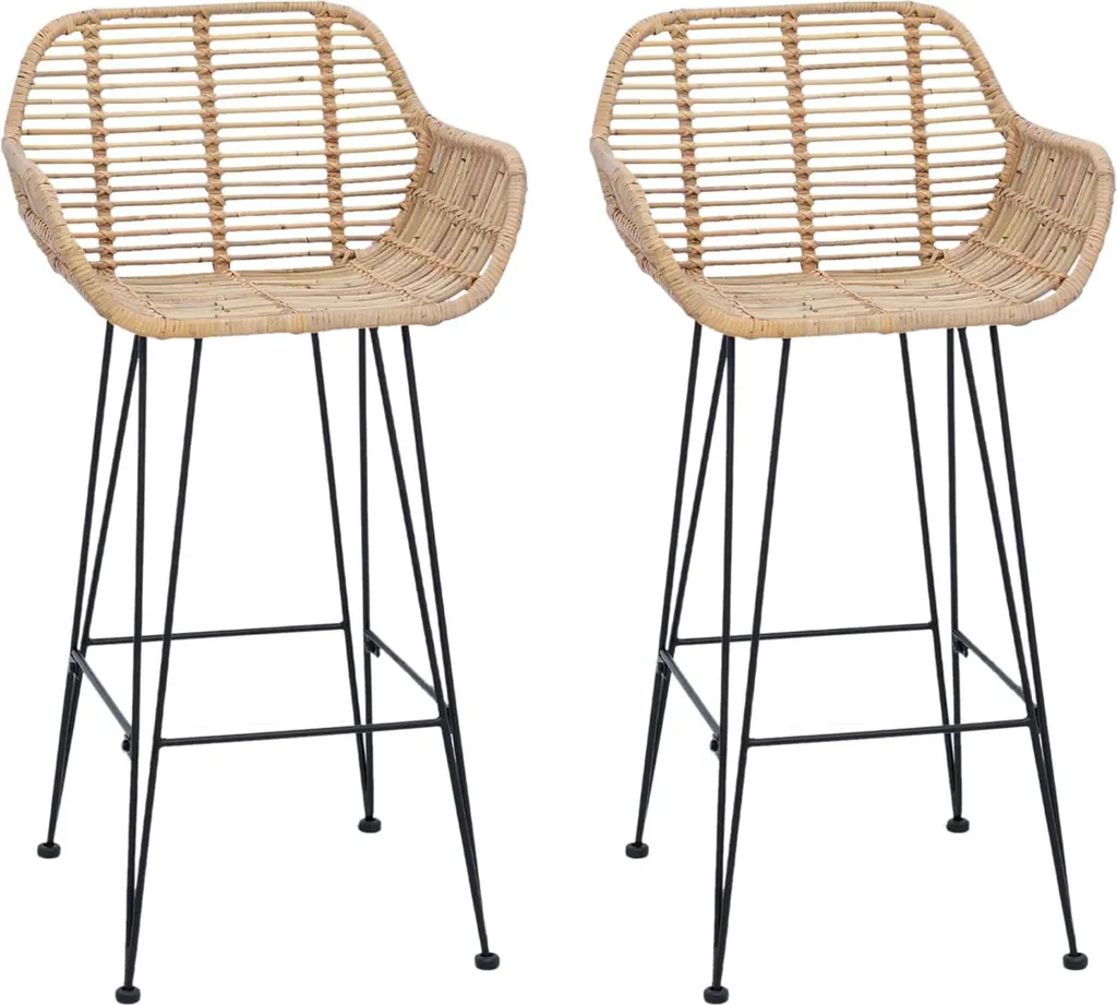 Chaise de Bar Bohème en Rotin Tressé et Pieds Métal - 55x52x92 cm
