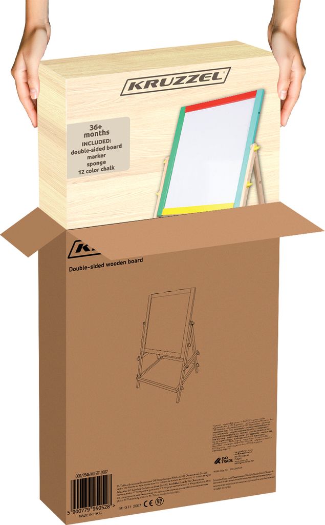 Produktbild von KRUZZEL 2-in-1 Kindertafel Aus Holz – Magnetisches Whiteboard & Kreidetafel – Mit Zubehör – Ab 3 Jahren