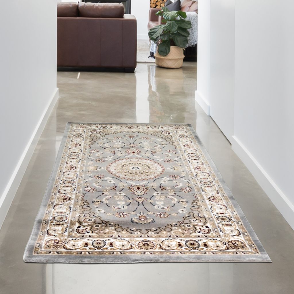 Eleganter Orientteppich mit wunderschönen Verzierungen | | in grau Größe - 80x150 cm