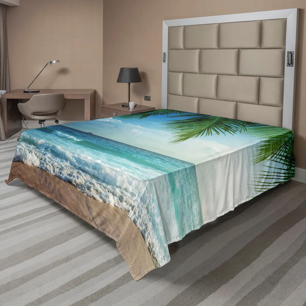 Drap de dessus décoratif imprimé Hawaï 260x228 cm en tissu doux bleu