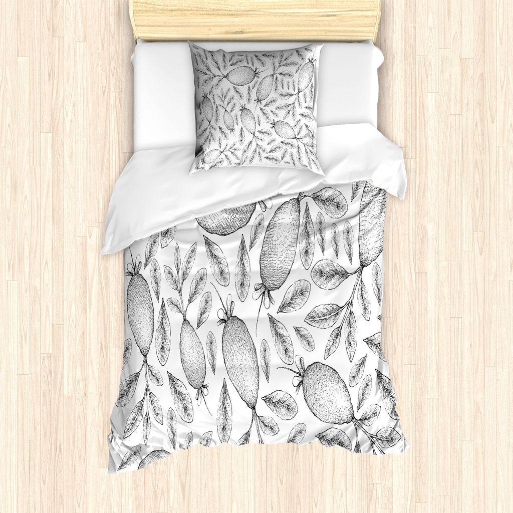 ABAKUHAUS Obst Bettbezug Set für Einzelbetten, Monochrome Vintage-Skizze, Milbensicher Allergiker geeignet mit Kissenbezug, 135 cm x 200 cm - 80 x...