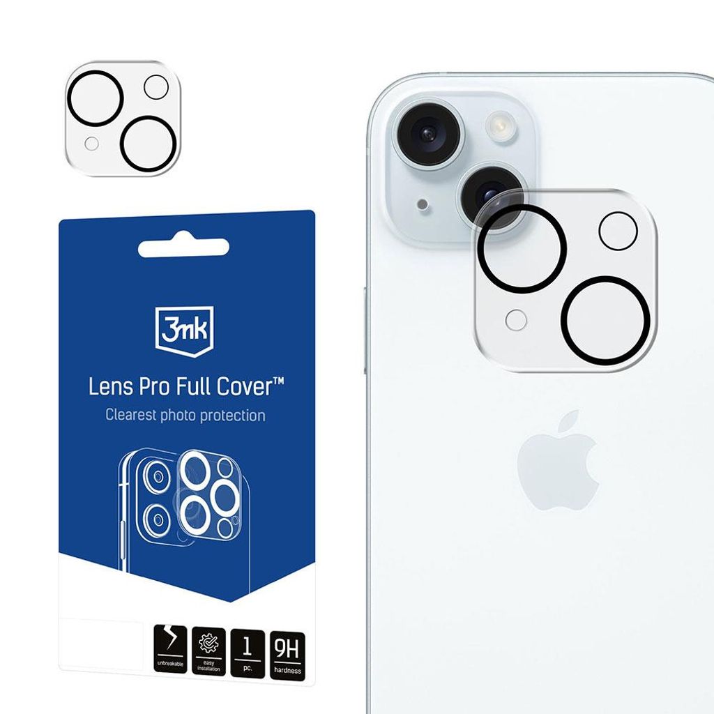 3mk Hybridglas Lens Pro Full Cover für iPhone 15 / 15 Plus Kamera Objektiv Kameralinse 0,4mm 9H