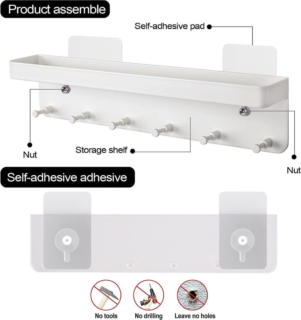 Schlüsselbrett mit Ablage, ohne Bohren, Key Rack Wand mit 6 Produktbild 4