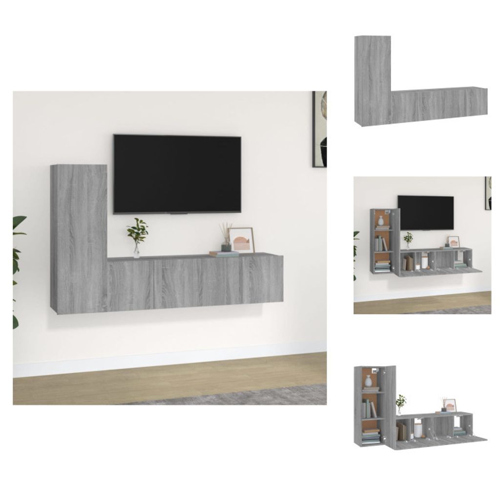 vidaXL 3-tlg. TV-Schrank-Set Grau Sonoma Holzwerkstoff - TV-Möbel