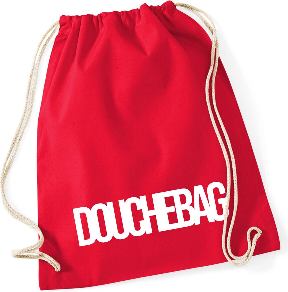 Huuraa Turnbeutel Douchebag Schriftzug 12 Liter Classic Red Baumwolle Rucksack Geschenkidee