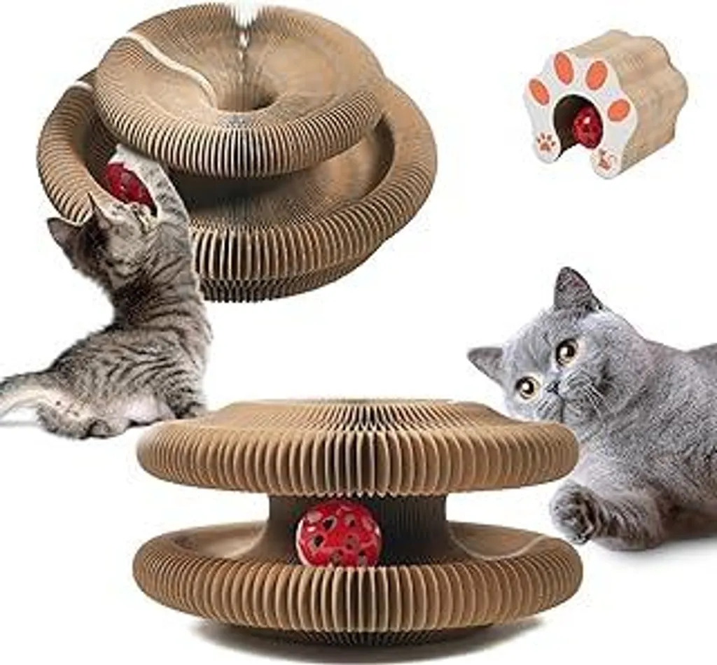 Tiragraffi Magico per Gatti 2 Pezzi: Tappetino Interattivo e Cuccia Rotonda