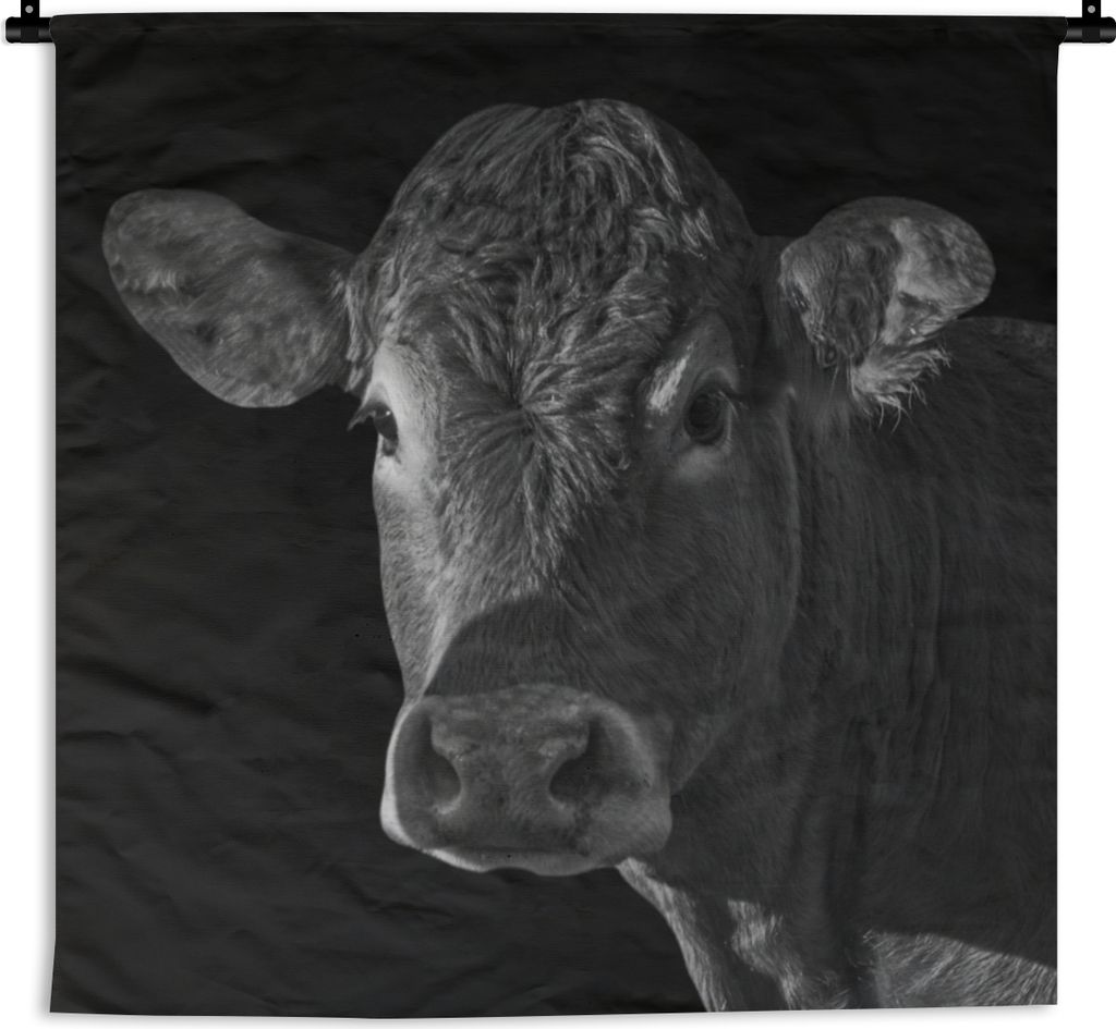 MuchoWow Wandteppich Wandbehang Kuh - Tiere - Schwarz - Weiß - Porträt 150x150 cm Tapisserie Dekoration Wandtuch - Wohnaccessoires - Modernes
