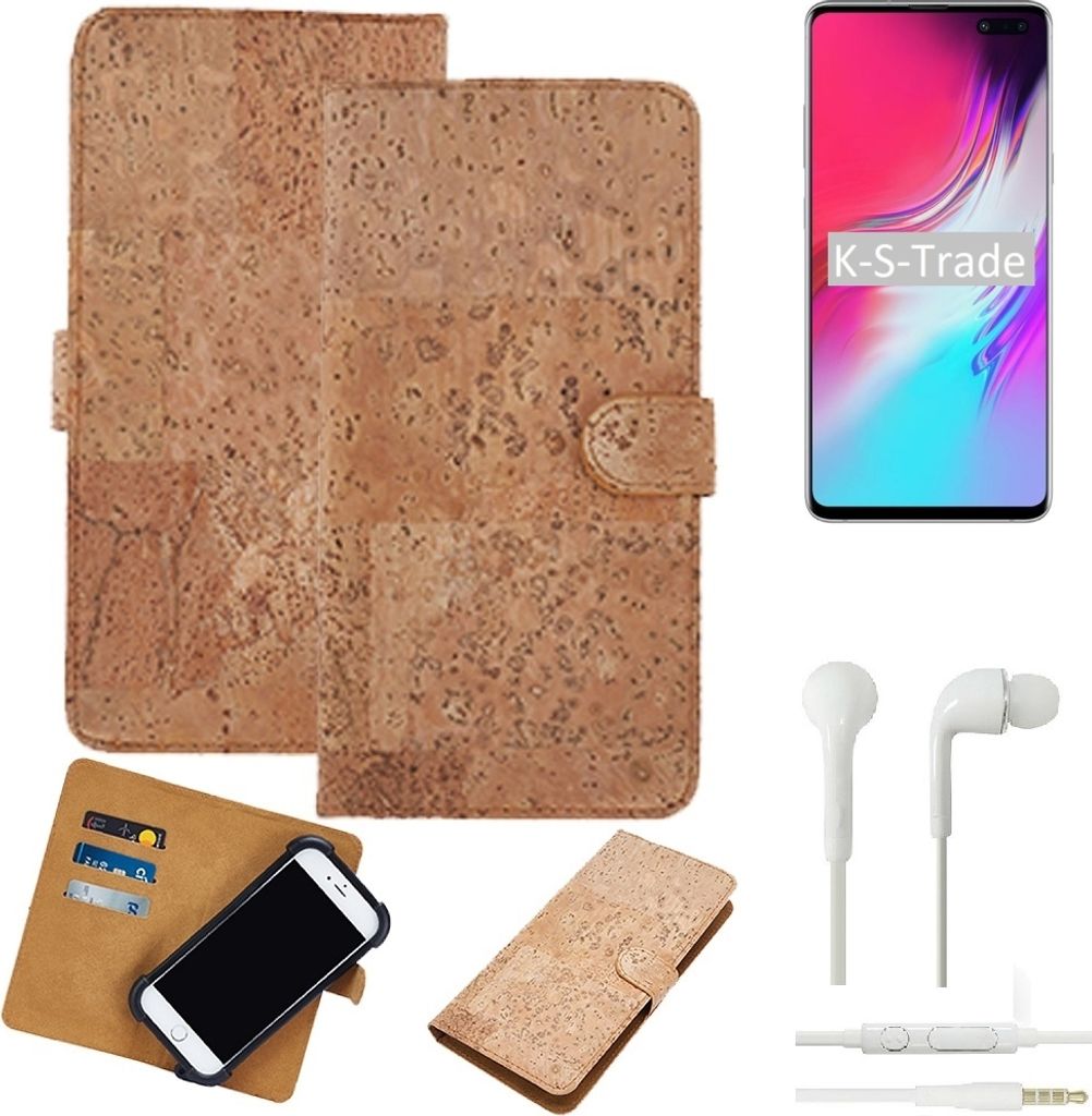 K-S-Trade Hülle kompatibel mit Samsung Galaxy S10 + in ear Kopfhörer Kork Handyhülle Cover Schutzhülle TPU Case Bumper in Hellbraun, (1x)