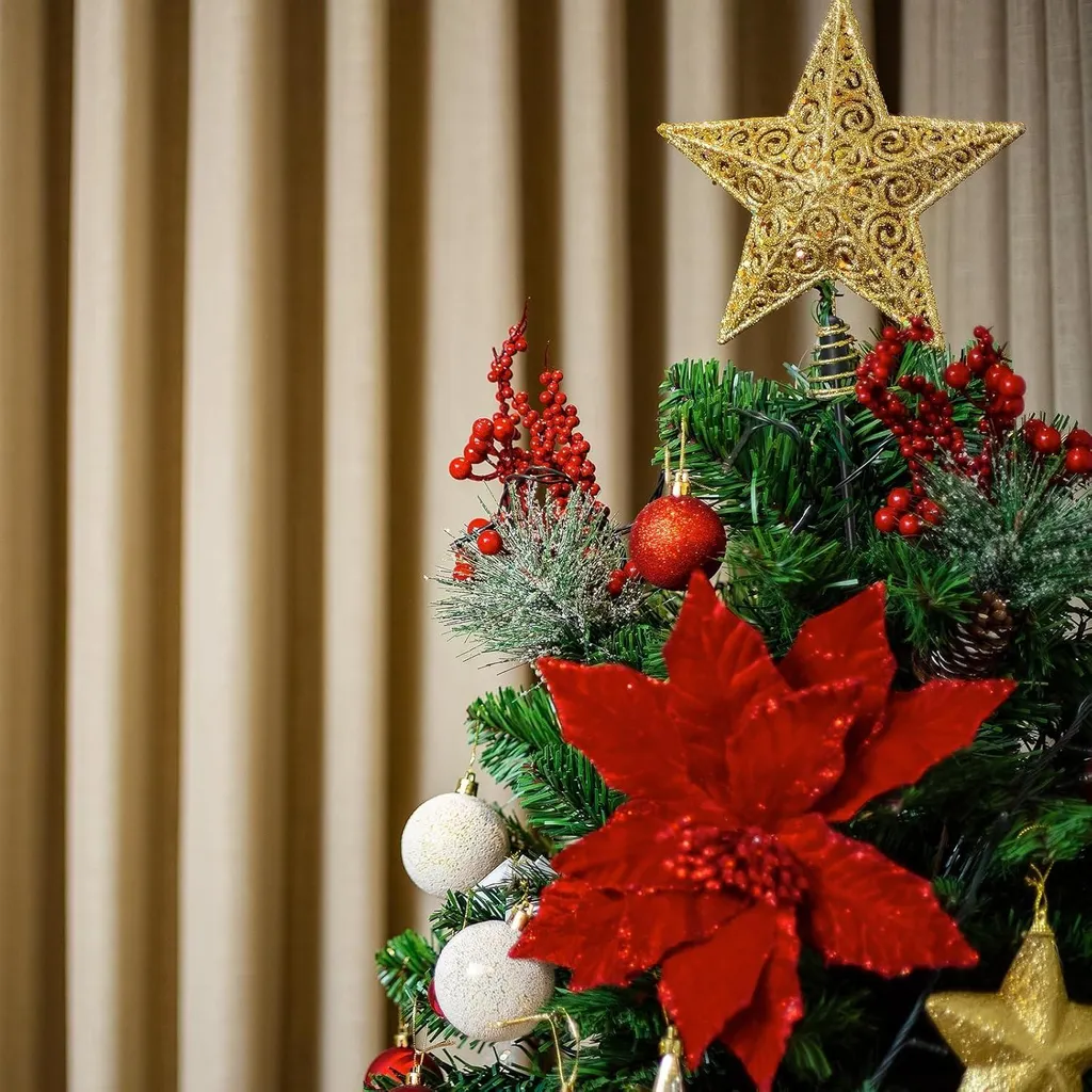 Allecto Premium Support de Pointe de Sapin de Noël Noir Brillant Durable