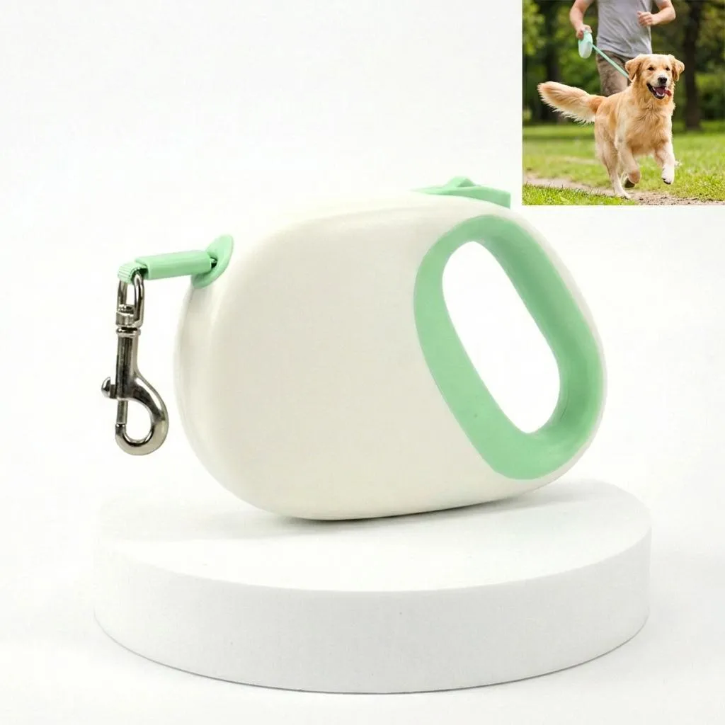 Guinzaglio automatico per cani 5 m, verde, ergonomico e robusto, freno azionabile con una sola mano