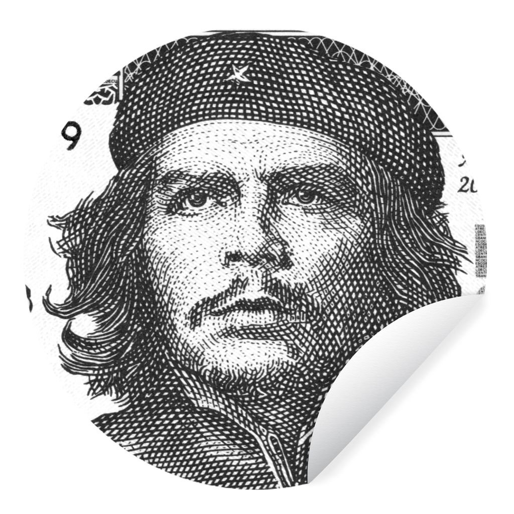 MuchoWow Runde Wandtattoo - Wandsticker Tapete Aufkleber Schwarz-Weiß-Porträt von Che Guavara auf einer 3-Peso-Note Ø 100 cm Selbstklebend und...