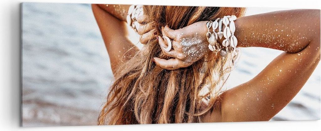 Bild auf Leinwand - Leinwandbild - Einteilig - Haare Frau Strand - 140x50cm - Wand Bild - Wanddeko - Wandbilder - Leinwanddruck - Bilder - Wanddeko...