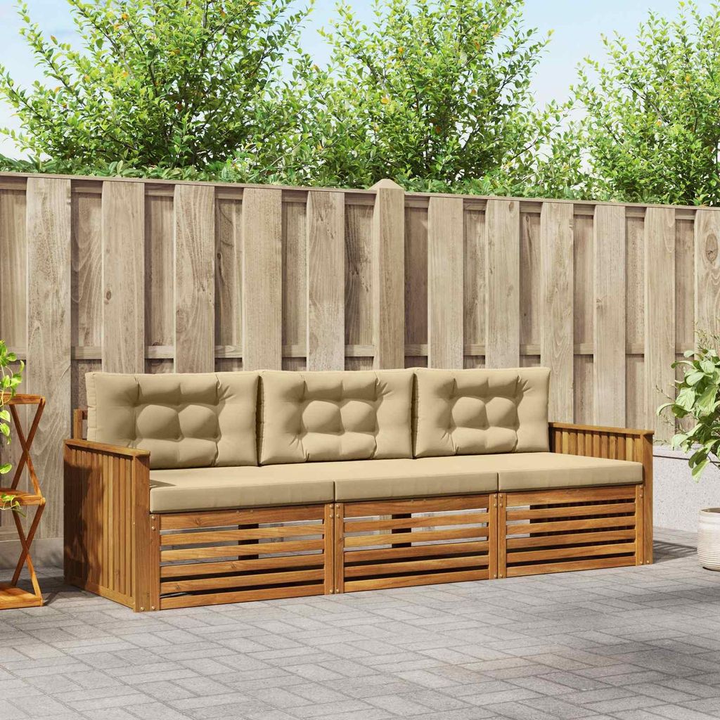 (Robust Möbel)Outdoor-Sofagarnitur - CLORIS - Balkonmöbe/Sitzgruppe - mit Kissen 3 pcs - Moderne Design - Natur und Beige - Gartensofas NeuM...