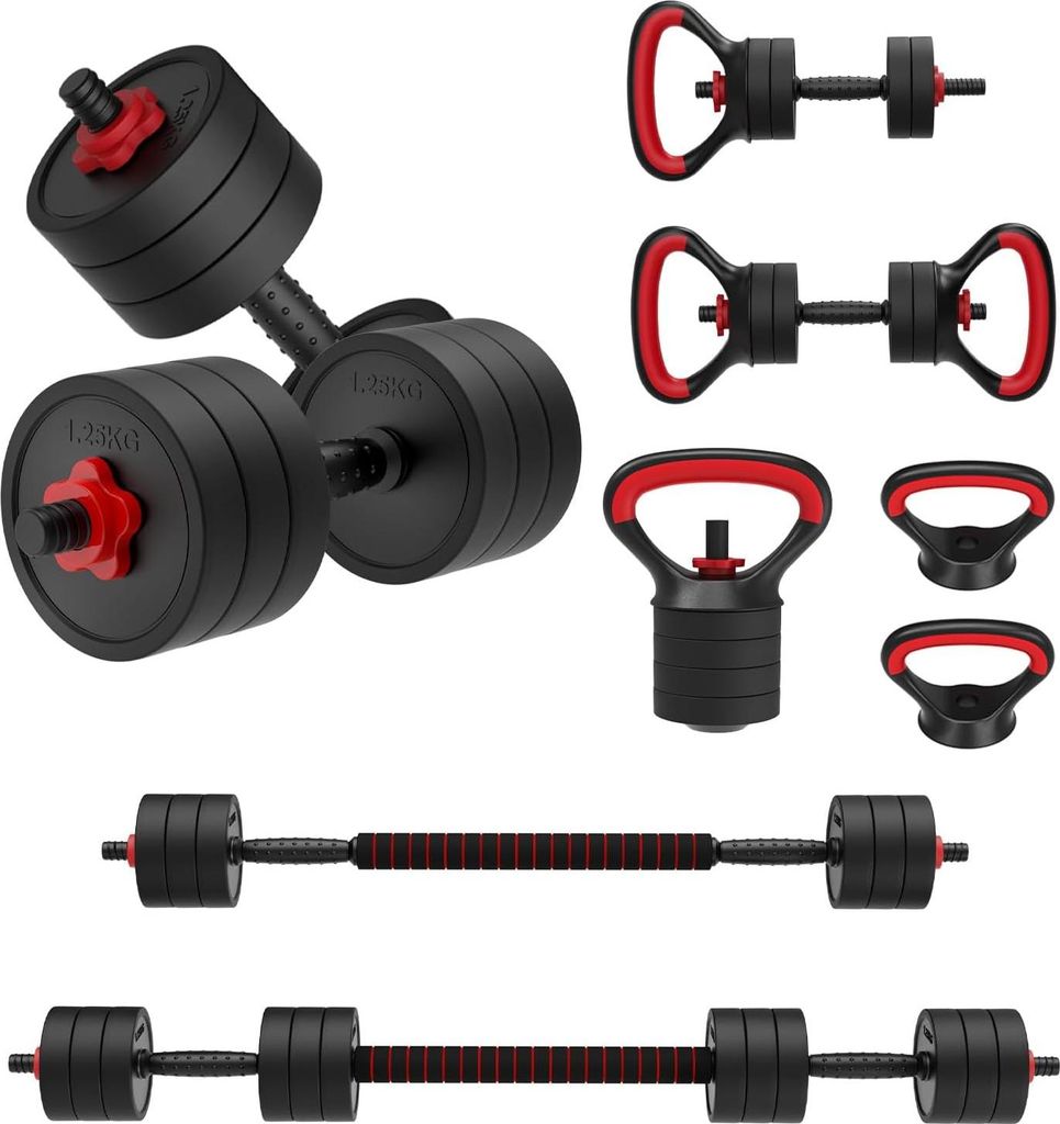 JOROTO Einstellbare Hantel Set, Gewichte 10/30kg Hanteln Set mit Stecker, 4 in1 Workout Gewicht für Home Gym verwendet als Langhantel, Kettlebells,