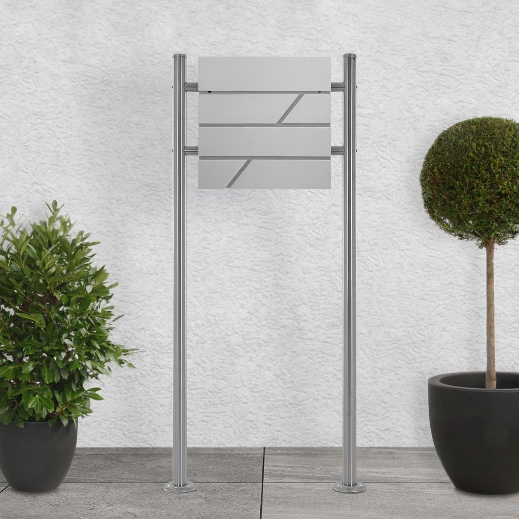 ML-Design Briefkasten mit Zeitungsfach, 37x37x11 cm, Hellgrau, inkl. Ständer