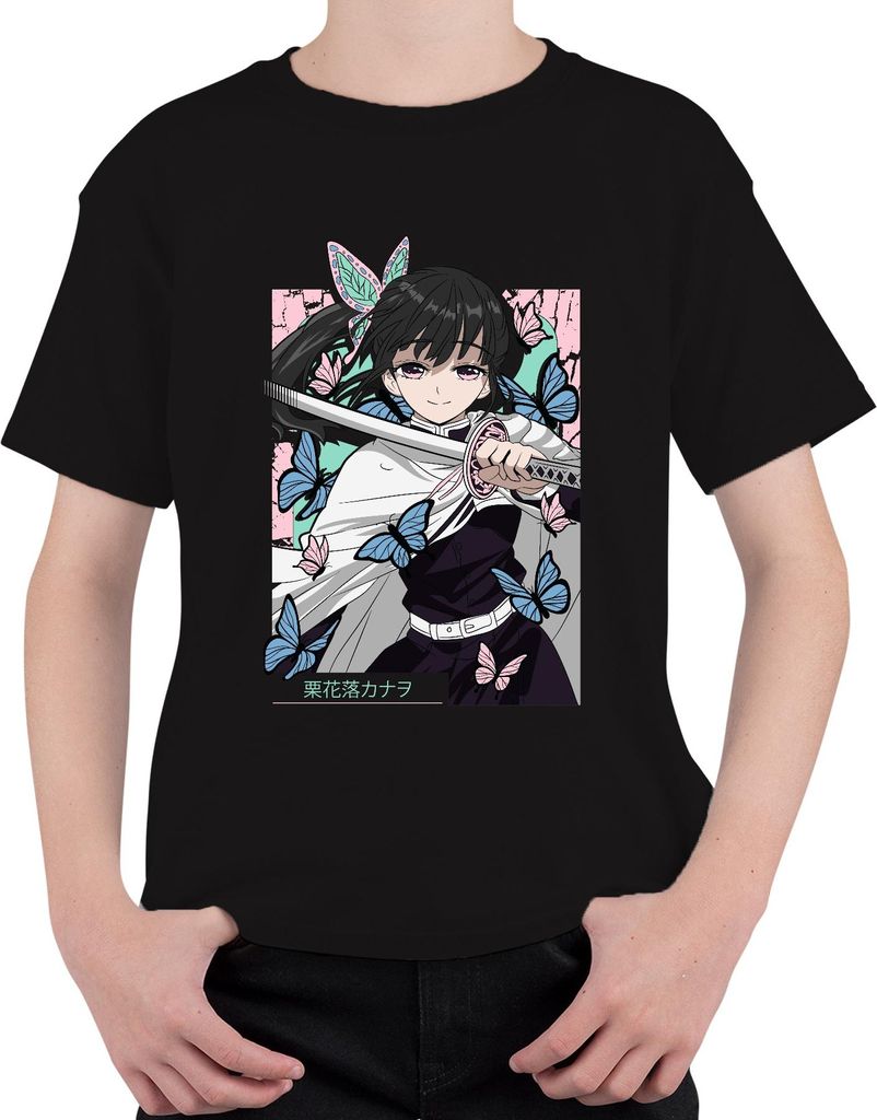 Kanao Tsuyuri Anime Schmetterlinge Katana Manga Geschenk Damen Uni Kinder T-Shirt, Schwarz, 152