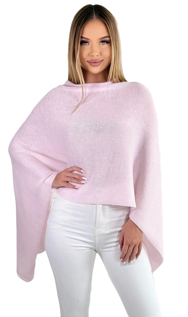 221 Mississhop Damen Poncho Cape Überwurf Strickjacke feiner weicher Strick Pullover Herbst Winter One Size Hellrosa