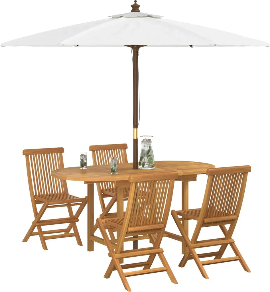 Table et 4 chaises de jardin en teck massif brun - Ensemble 5 pièces