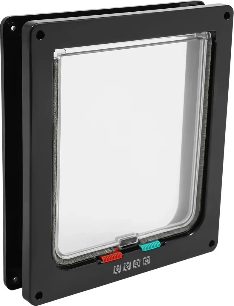 Gattaiola - Porta per gatti - Dimensioni interne 22 x 20 cm - Chiusura a 4 vie - Impermeabile - Plastica - Nero