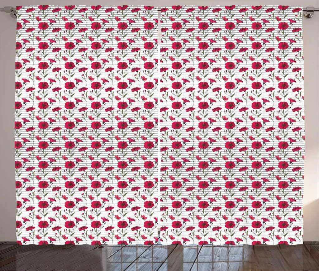ABAKUHAUS Rideau Fleurs Coquelicots et Papillons - 280 x 225 cm Corail
