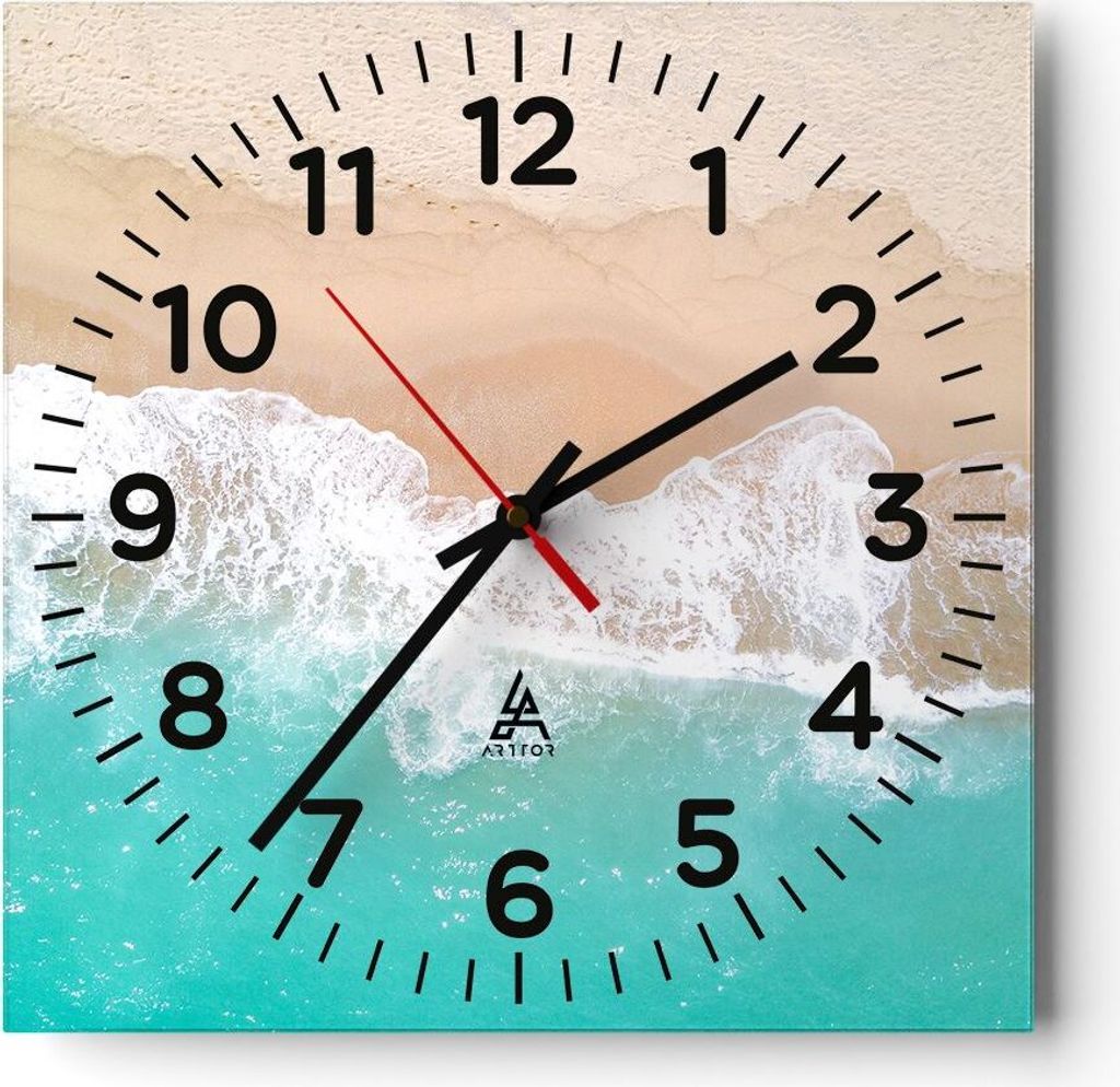 Wanduhr - Quadrat - Glasuhr - Meer Welle Sand - 30x30cm - Schleichendes Uhrwerk - Lautlos - zum Aufhängen bereit - Dekoration Modern - Wanddekorat...