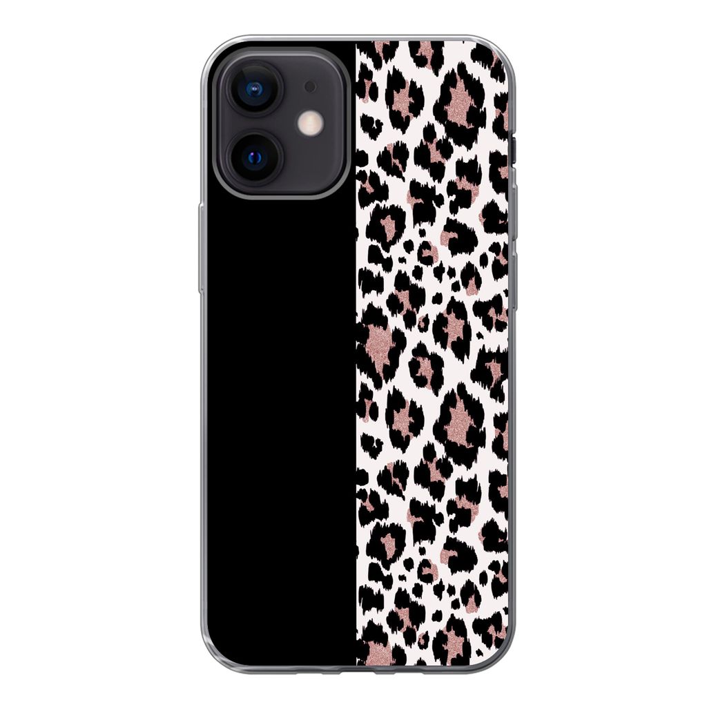 MuchoWow Handyhülle Schutzhülle Hülle für iPhone 12 Tiermuster - Panther - Rosa Silikon Softcase Handy Hülle - Schutzhülle