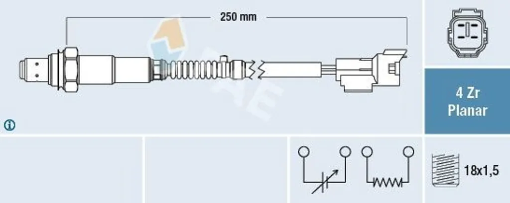 Sonde à oxygène FAE 77604 compatible TOYOTA iQ J1 longueur 250 mm